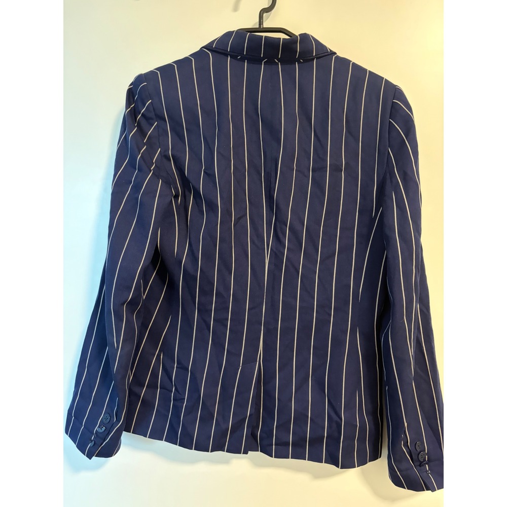 Lauren Ralph Lauren Navy Pinstripe Monogram Blazer Jacket Size 8 - Picture 2 of 8